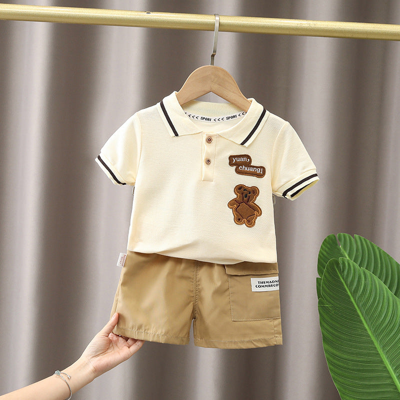Wholesale 2023 Kids Summer Bear Polo Shirt Two-Piece Set